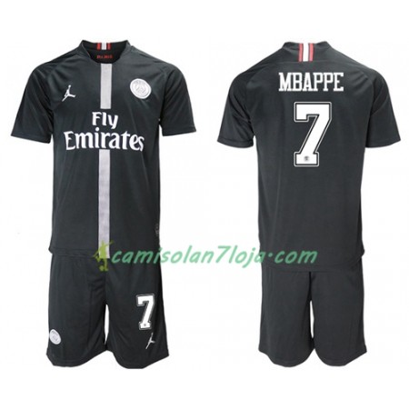 Camisola Paris Saint-Germain Mbappe 7 Jodan Preto Criança 3º Equipamento 2018/19 Manga Curta